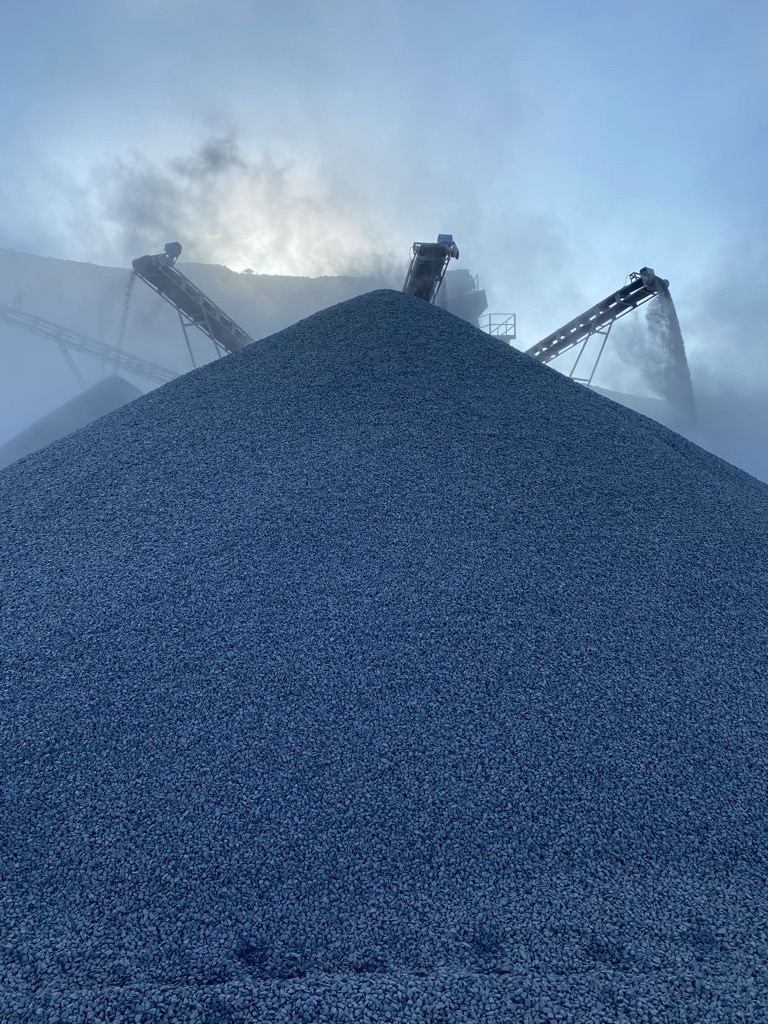 Black gabbro aggregate stockpile