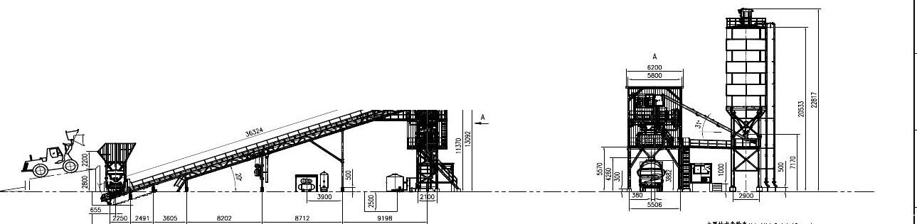 Layout drawing of the new 180 m³/h batching plant